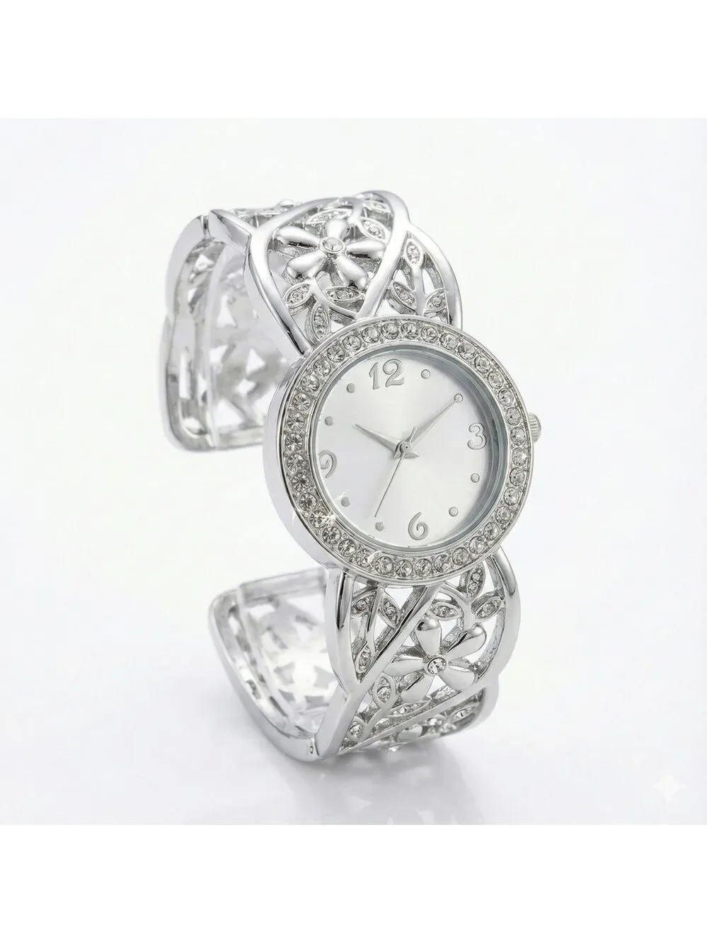 Women's Silver Plated Watch Crystal Accents